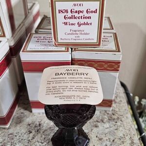 Avon 1876 Ruby Red Cape Cod Wine Goblet with Bayberry Fragrance Candlette